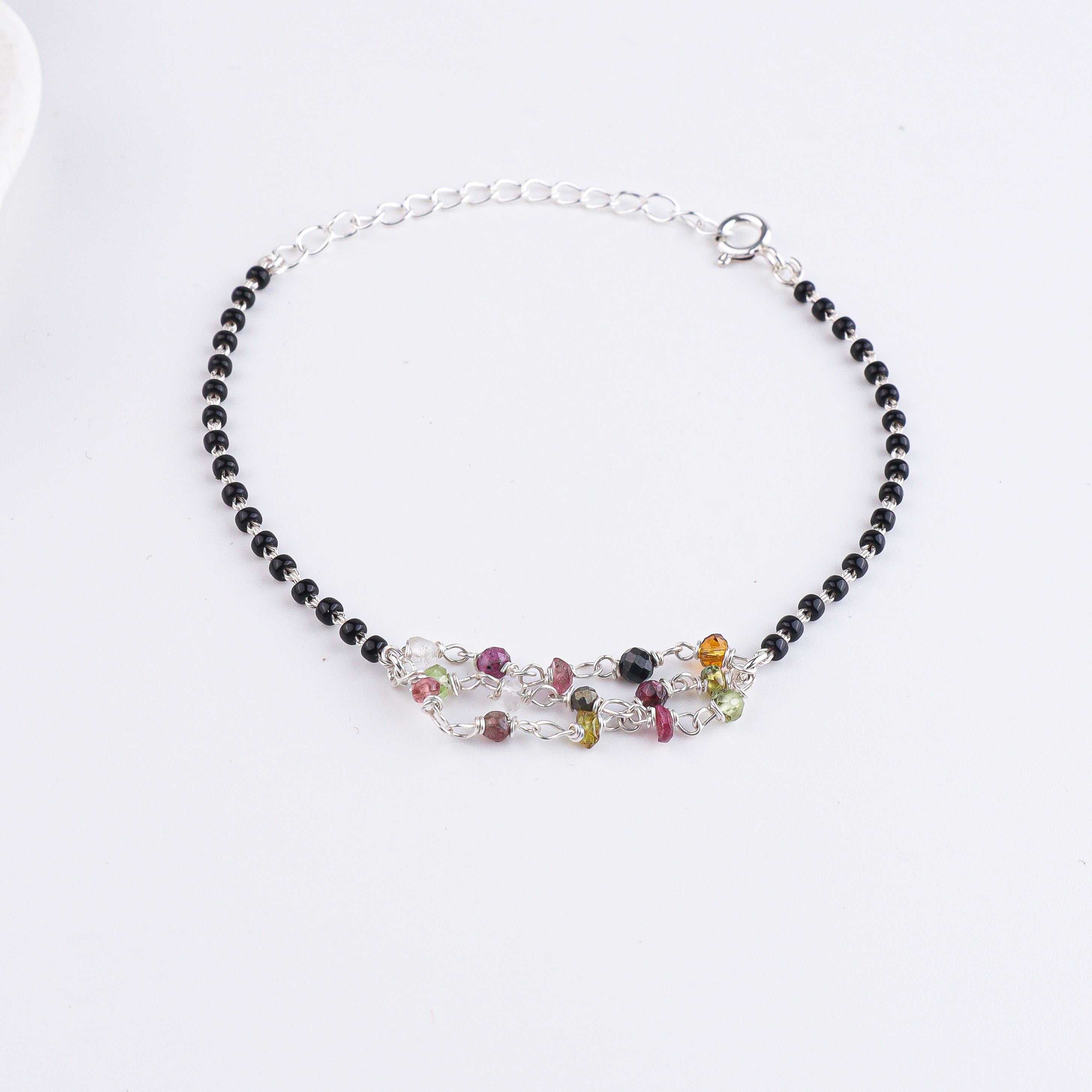 Multicolor Stone Ganthan Silver Mangalsutra Bracelet (Project Handmade)