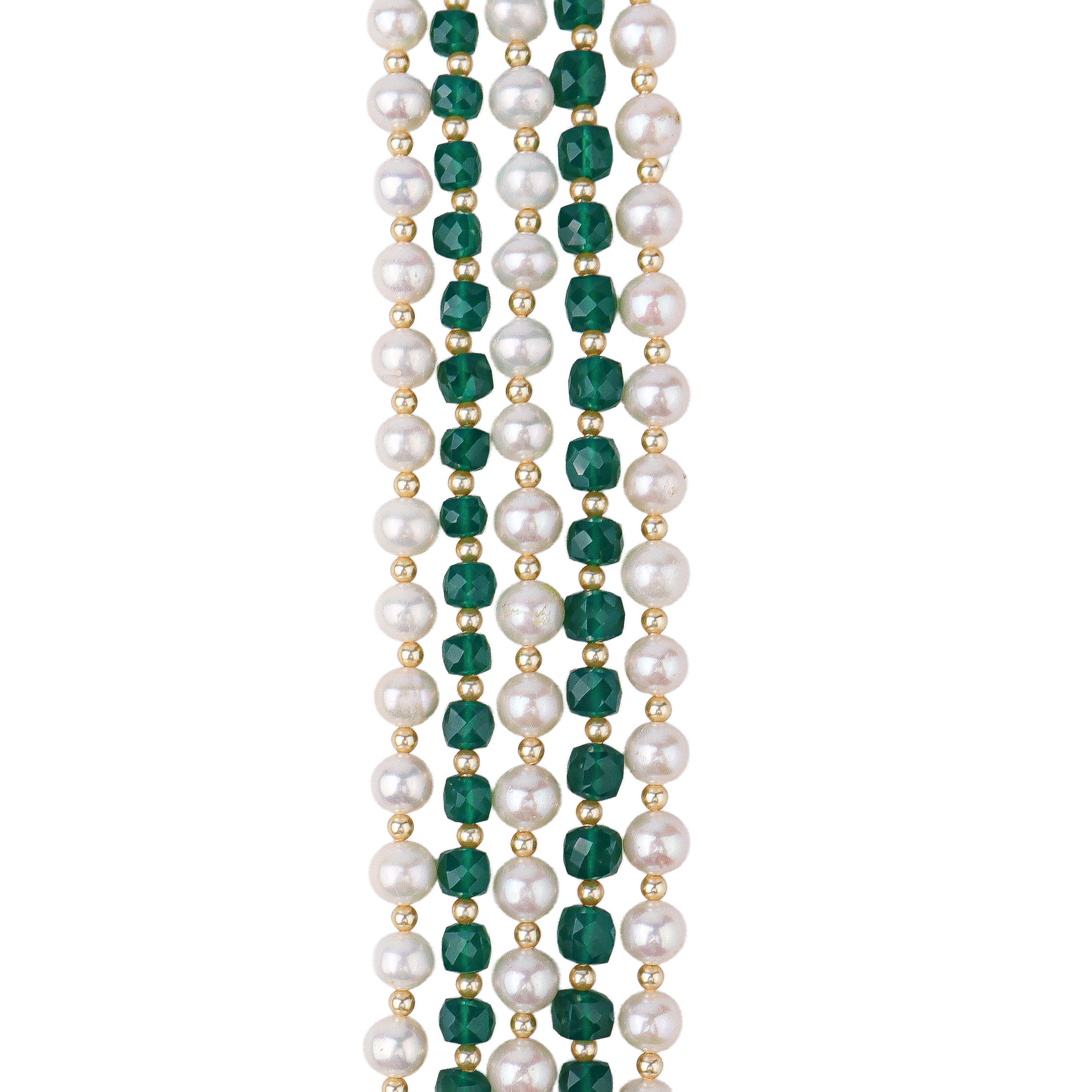 Luxe Necklace with Green Onyx, Fresh Water & Golden Pearls