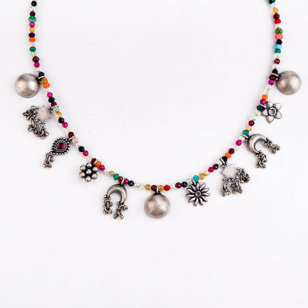 Detail highlighting stone colours and handcrafted silver finish