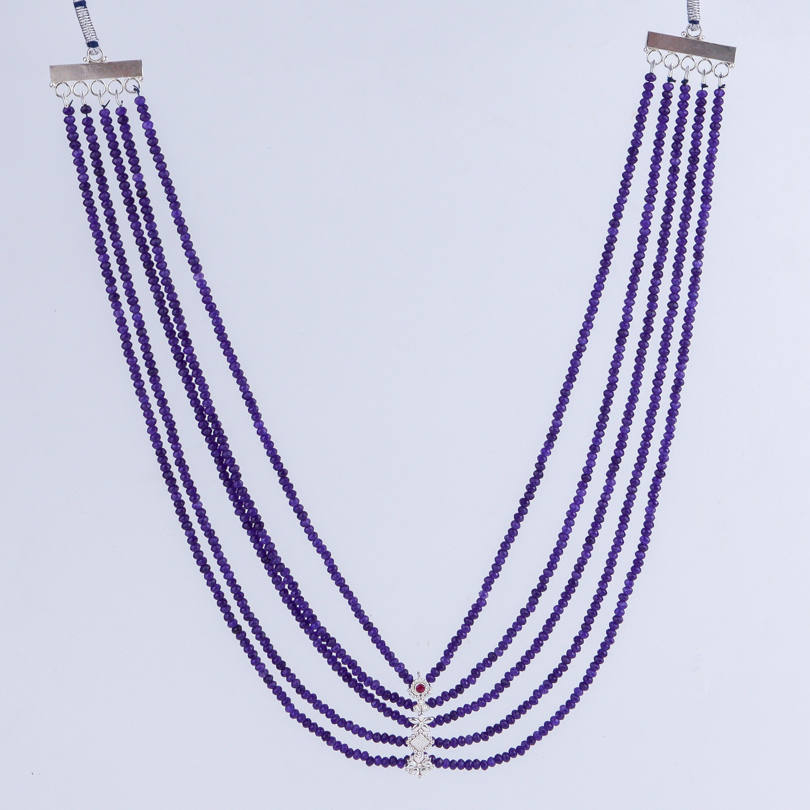 Silver Multicharm Amethyst Necklace