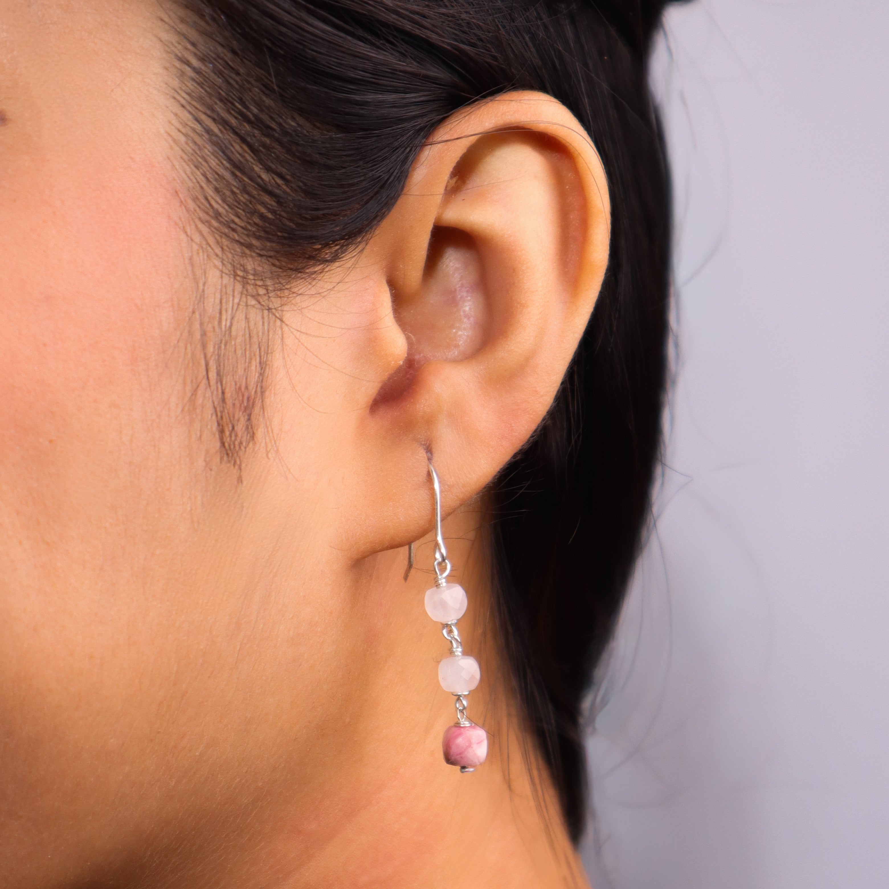 Silver Rhodonite & Rose Quartz Earring