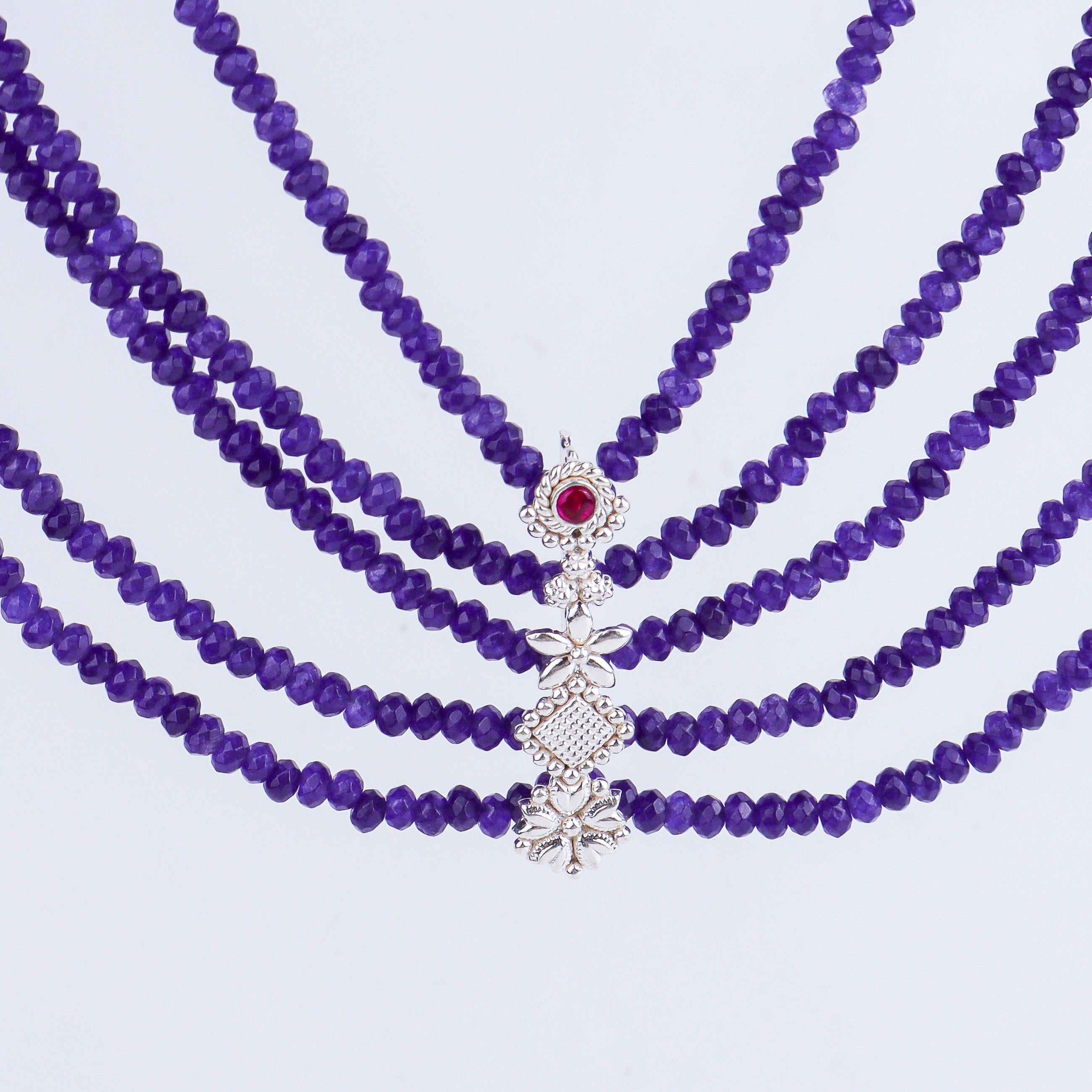 Silver Multicharm Amethyst Necklace