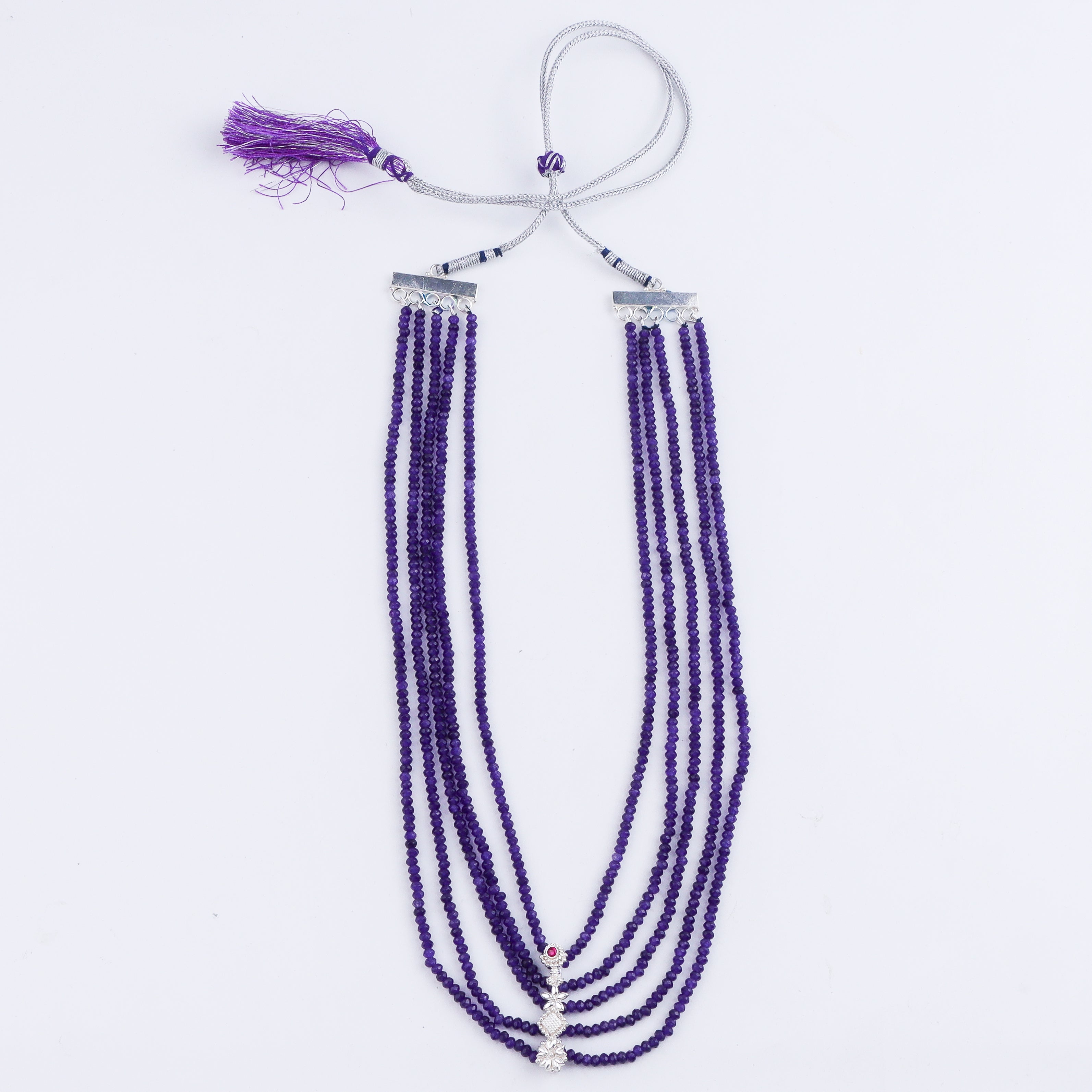 Silver Multicharm Amethyst Necklace