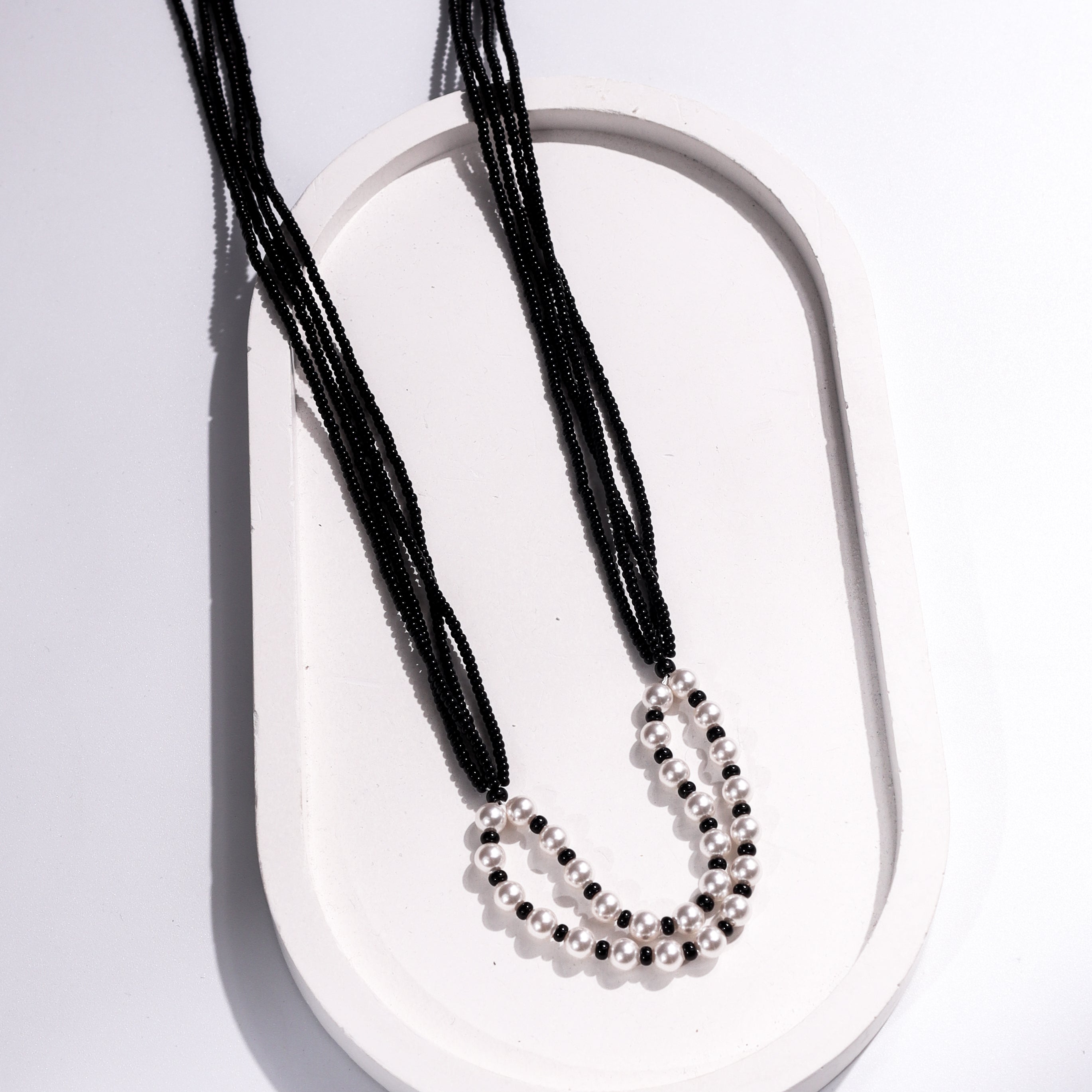 Black and white pearl beaded mangalsutra
