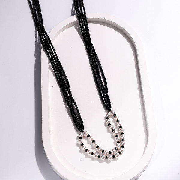 Black and white pearl beaded mangalsutra