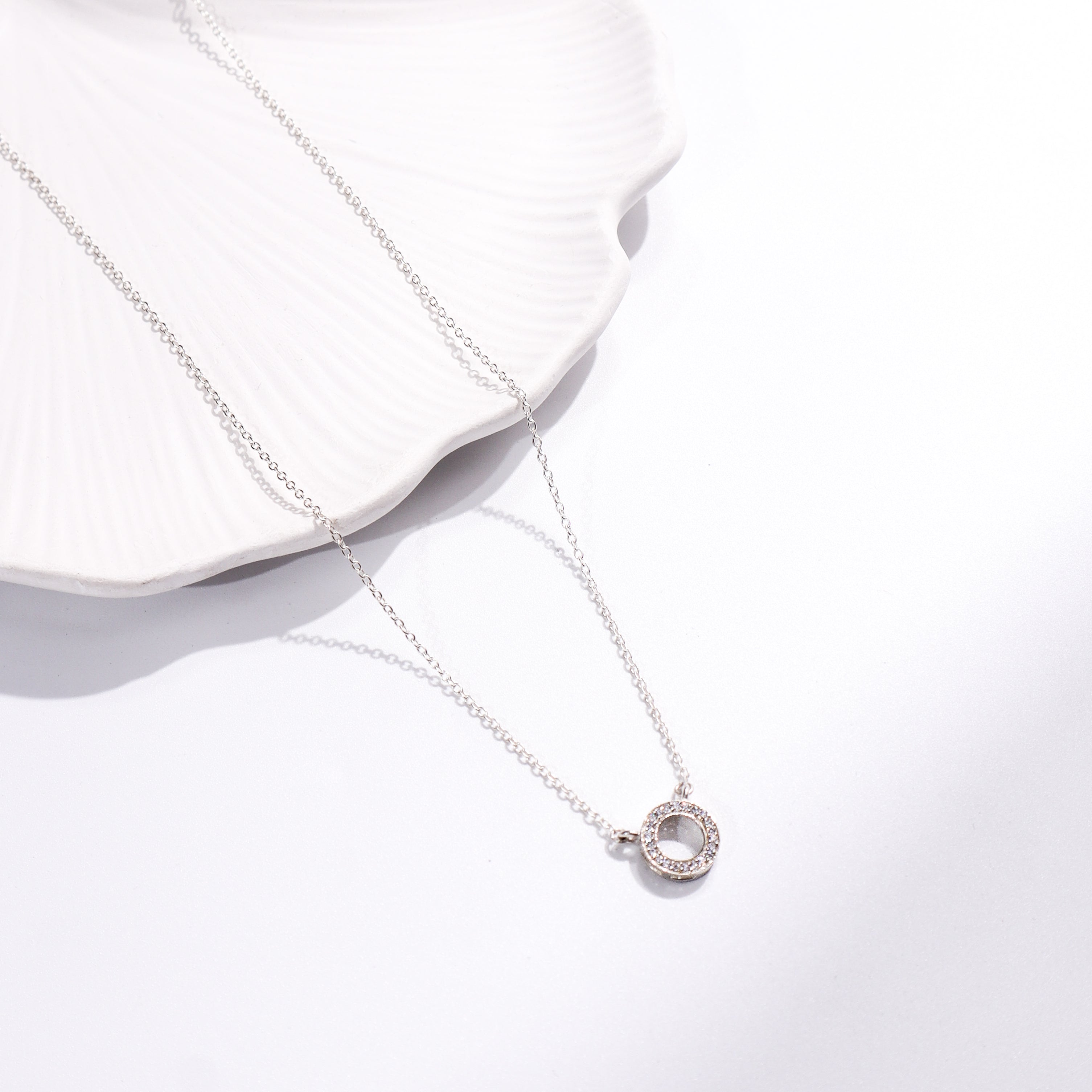 Silver circle CZ pendant necklace