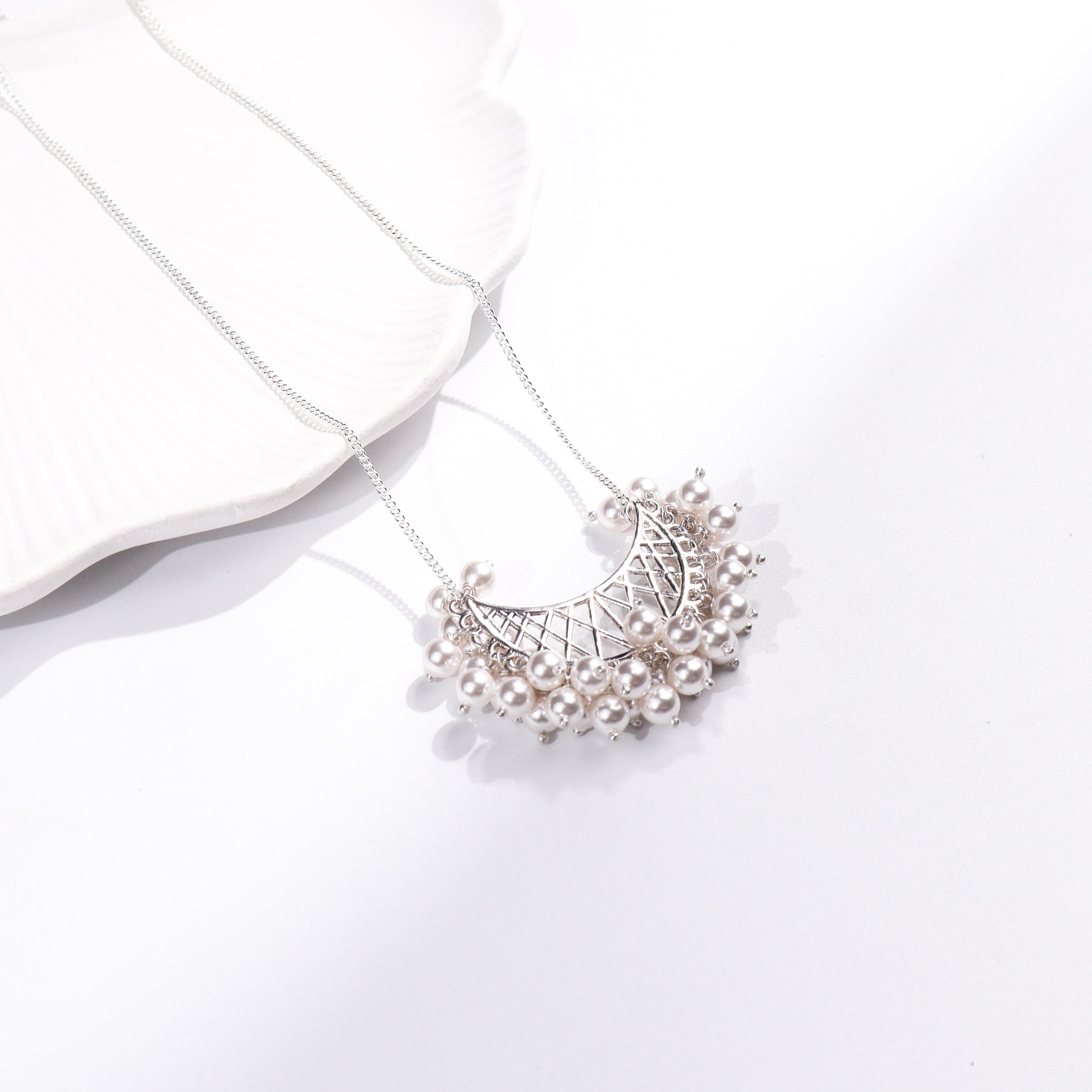 Shiny Silver Chand filigree necklace with pearls