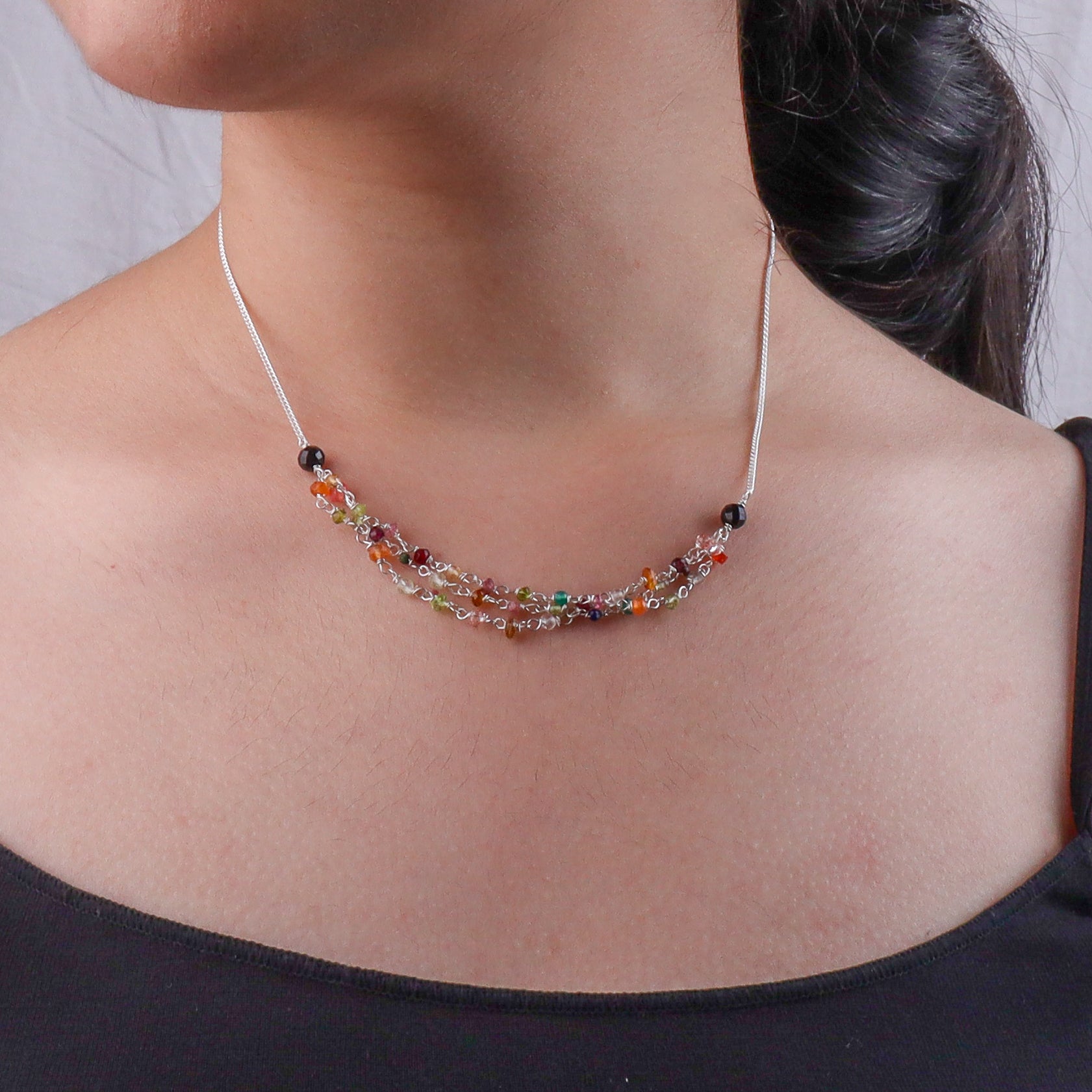 Multicolor Ganthan Silver Chain Mangalsutra (Project Handmade)