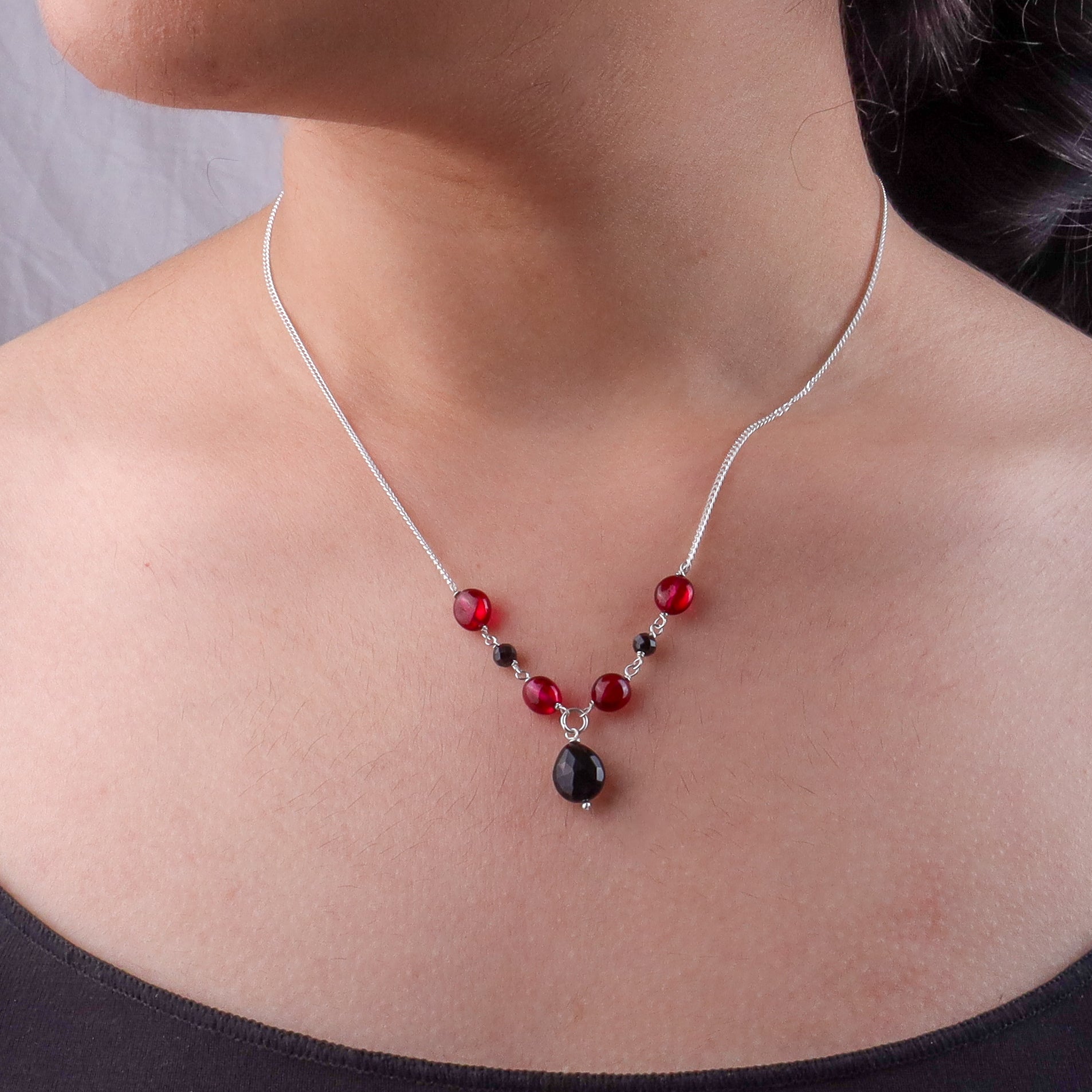 Rubies & Black Spinel Silver Chain Mangalsutra (Project Handmade)