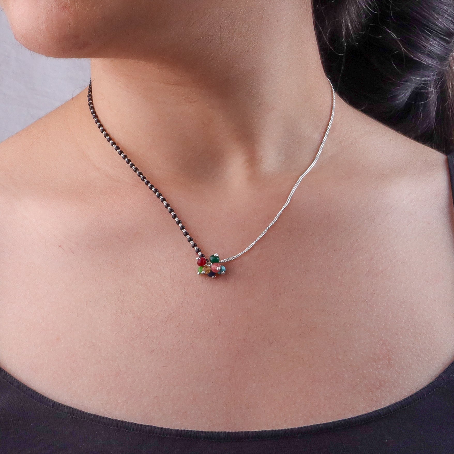 Half & Half Multicolor Bunch Silver Mangalsutra (Project Handmade)