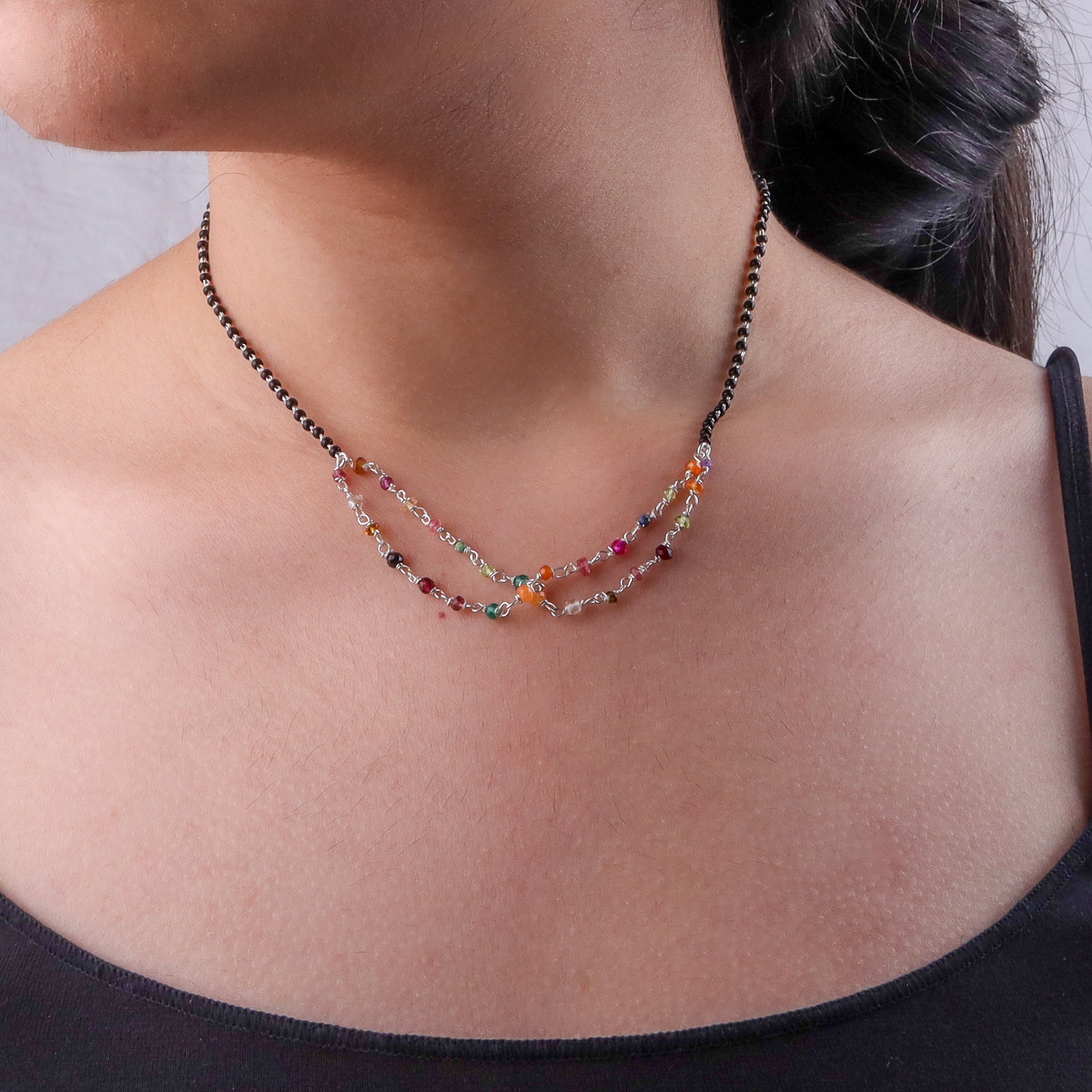Entangled Multicolor Ganthan Silver Mangalsutra (Project Handmade)