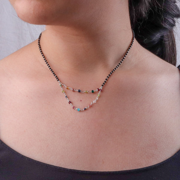 Multicolor Ganthan Double Layered Silver Mangalsutra (Project Handmade)