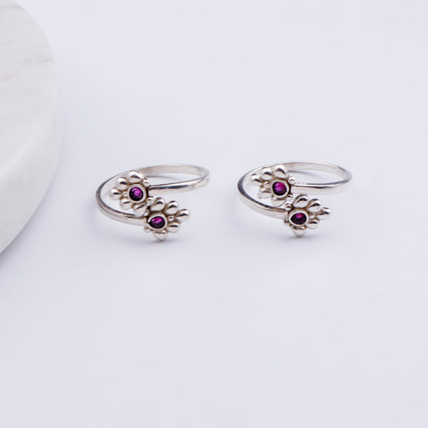 Silver Shiny Kempu Stone Toe Ring