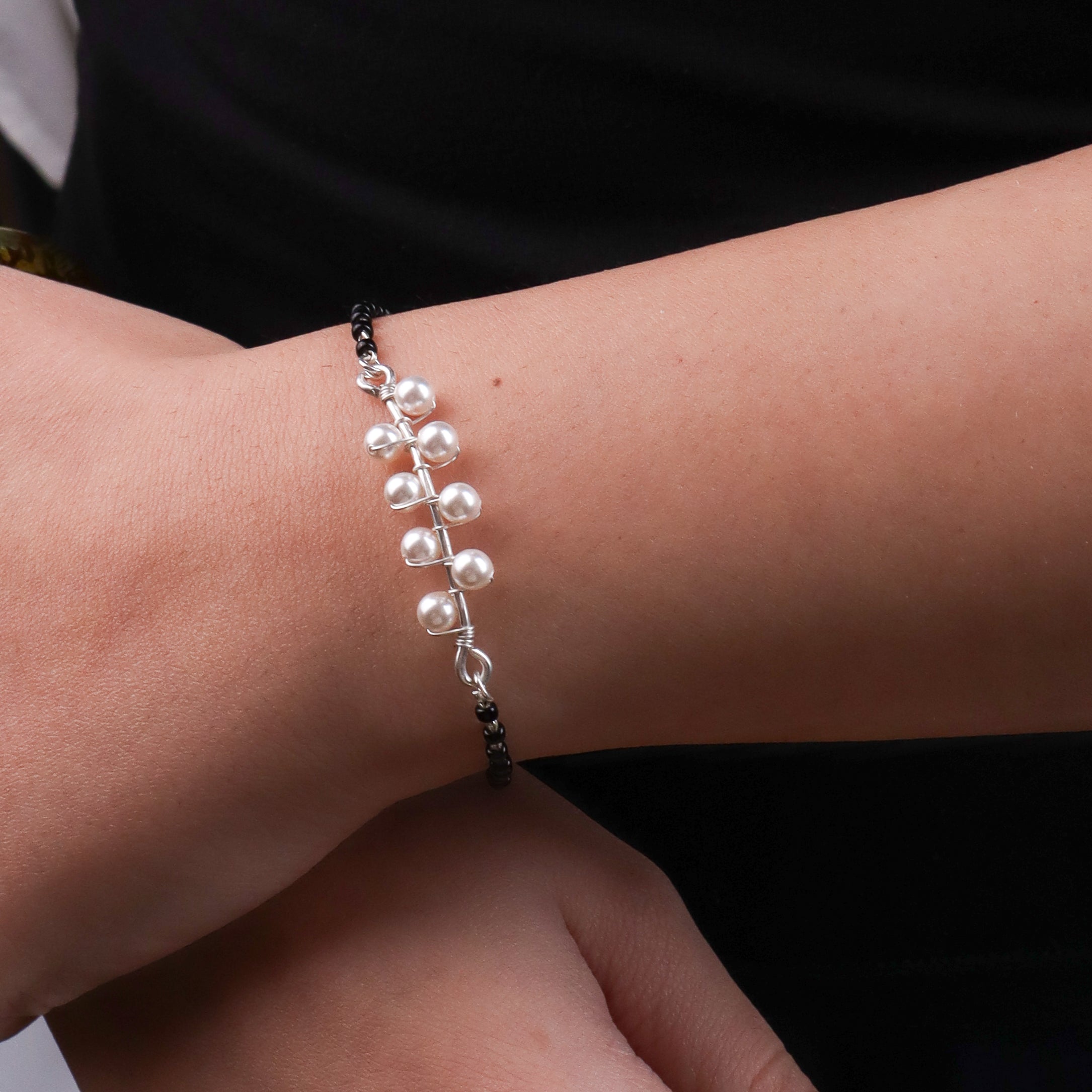 Pearl Wrapped Silver Mangalsutra Bracelet (Project Handmade)