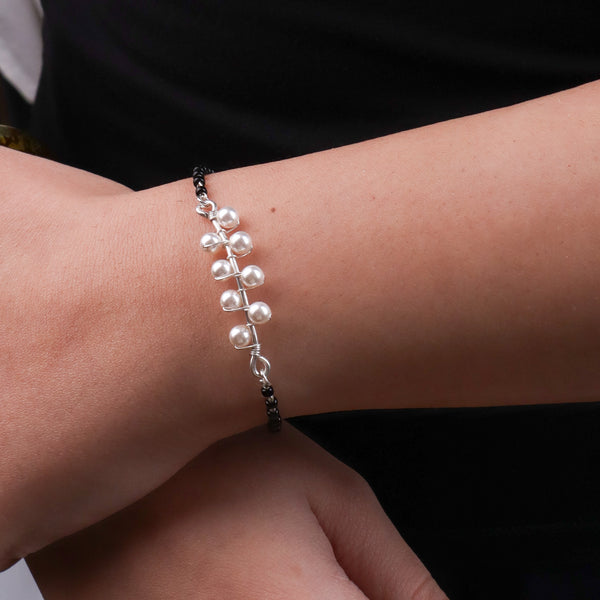 Pearl Wrapped Silver Mangalsutra Bracelet (Project Handmade)