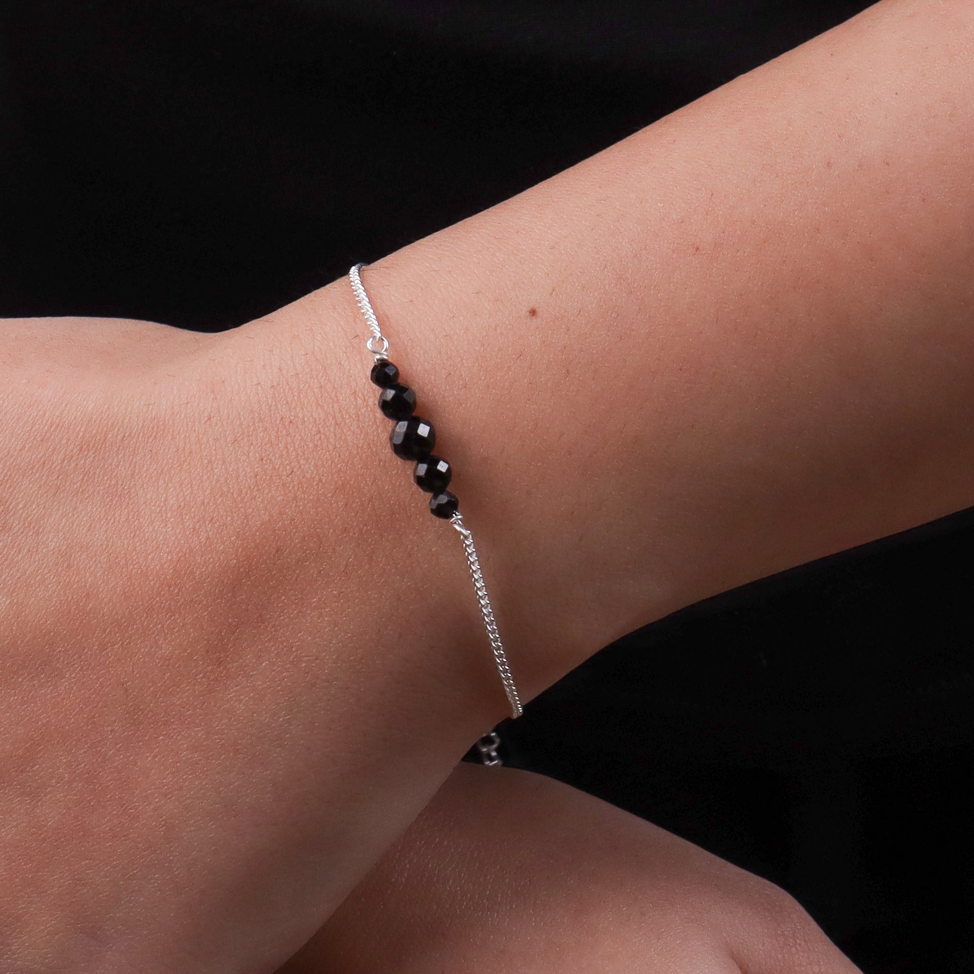 Black Spinel Silver Chain Mangalsutra Bracelet (Project Handmade)