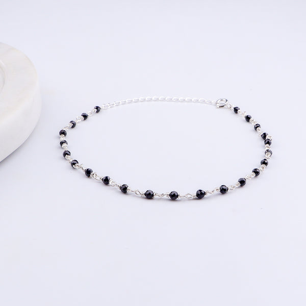 Black Spinel Silver Anklet