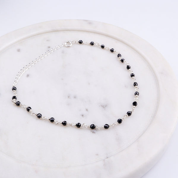 Black Spinel Silver Anklet