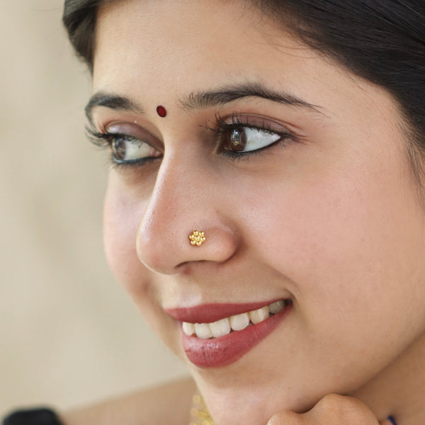 Itihaas Kudi Nose pin: Small (Pierced) |  92.5 Silver | 22K Gold Plated
