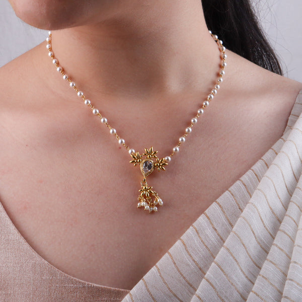 Petal Tanmani Necklace with Pearls | 22K Gold-Plated