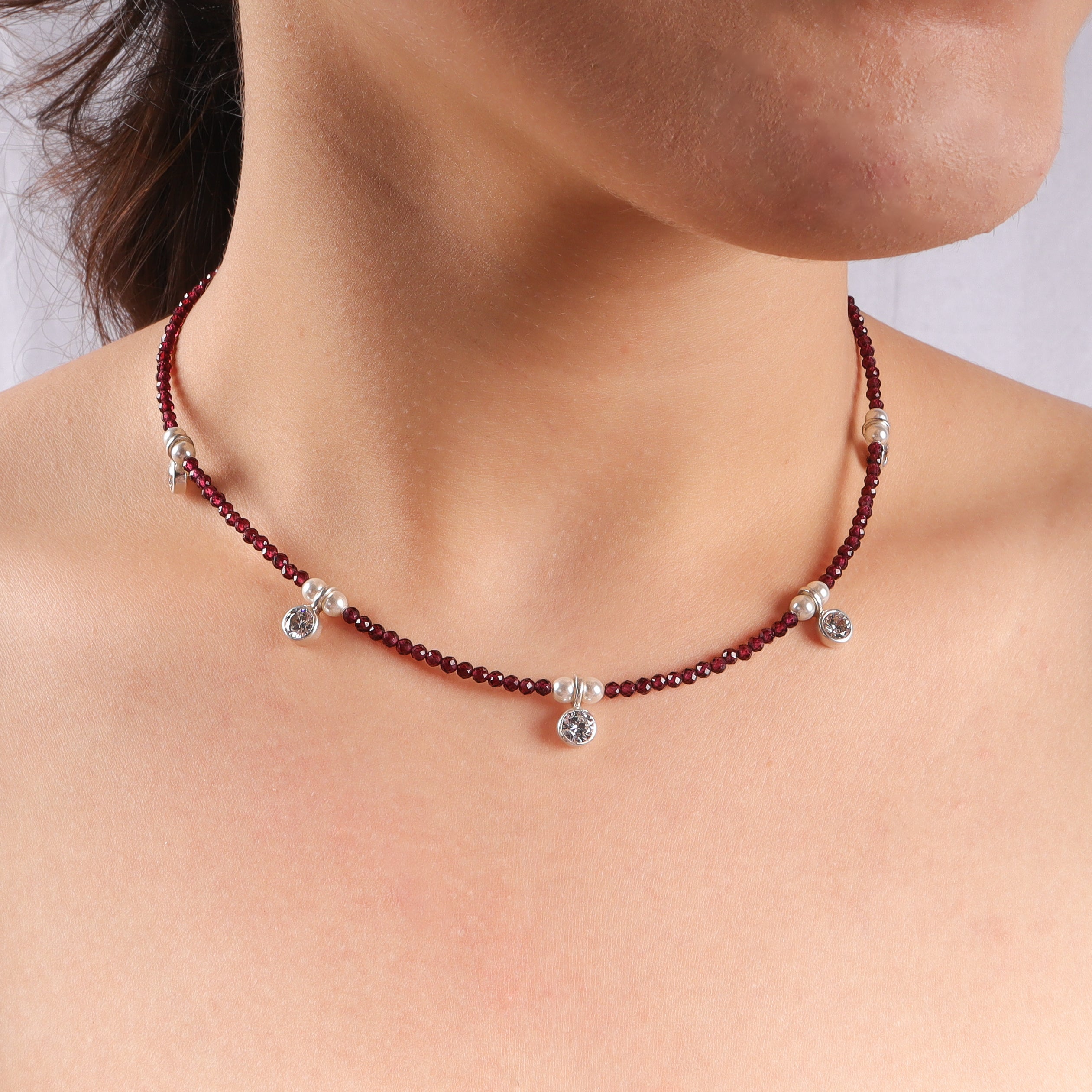 CZ pendant necklace with garnets