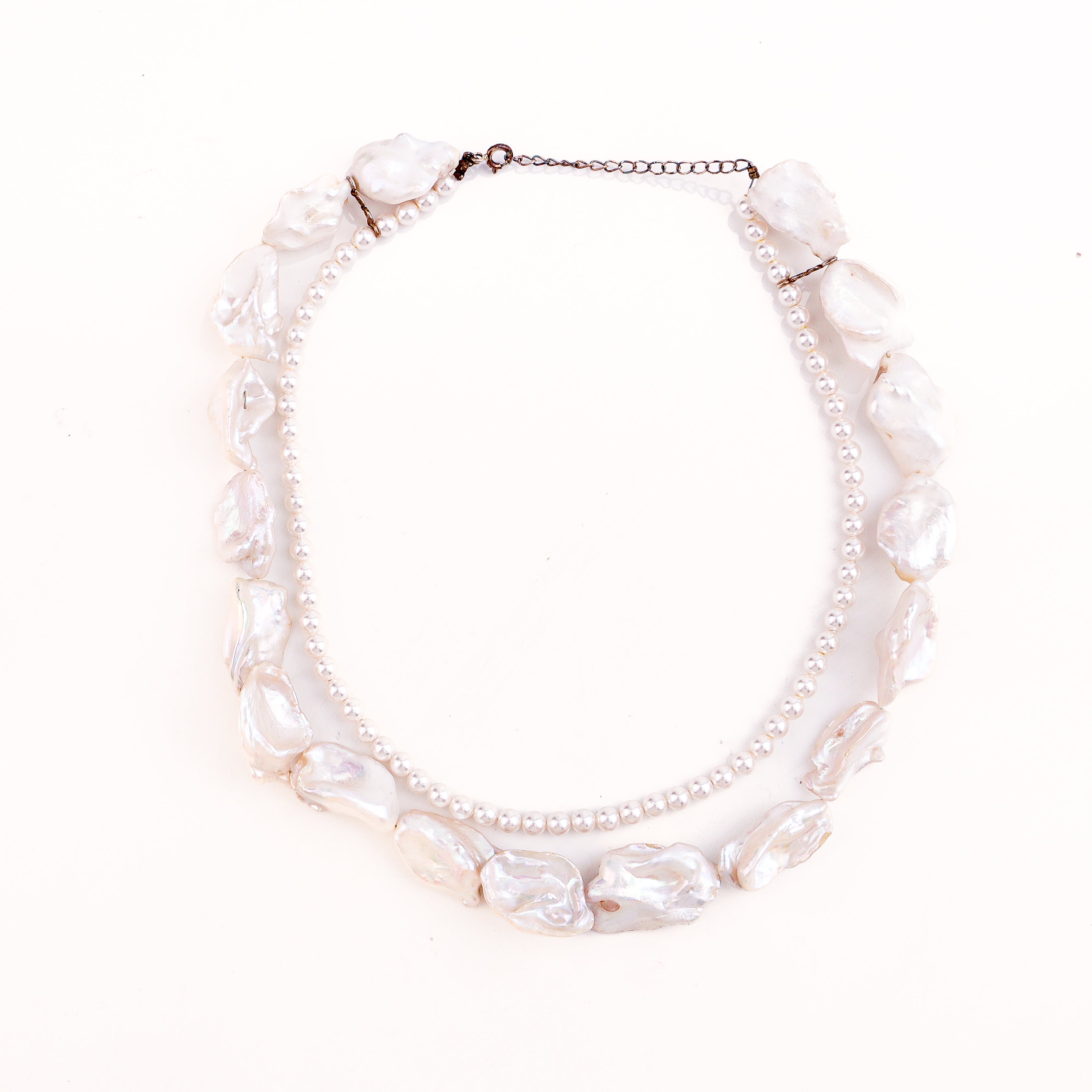 Layered Pearl Necklace with Baroque and Round Pearls