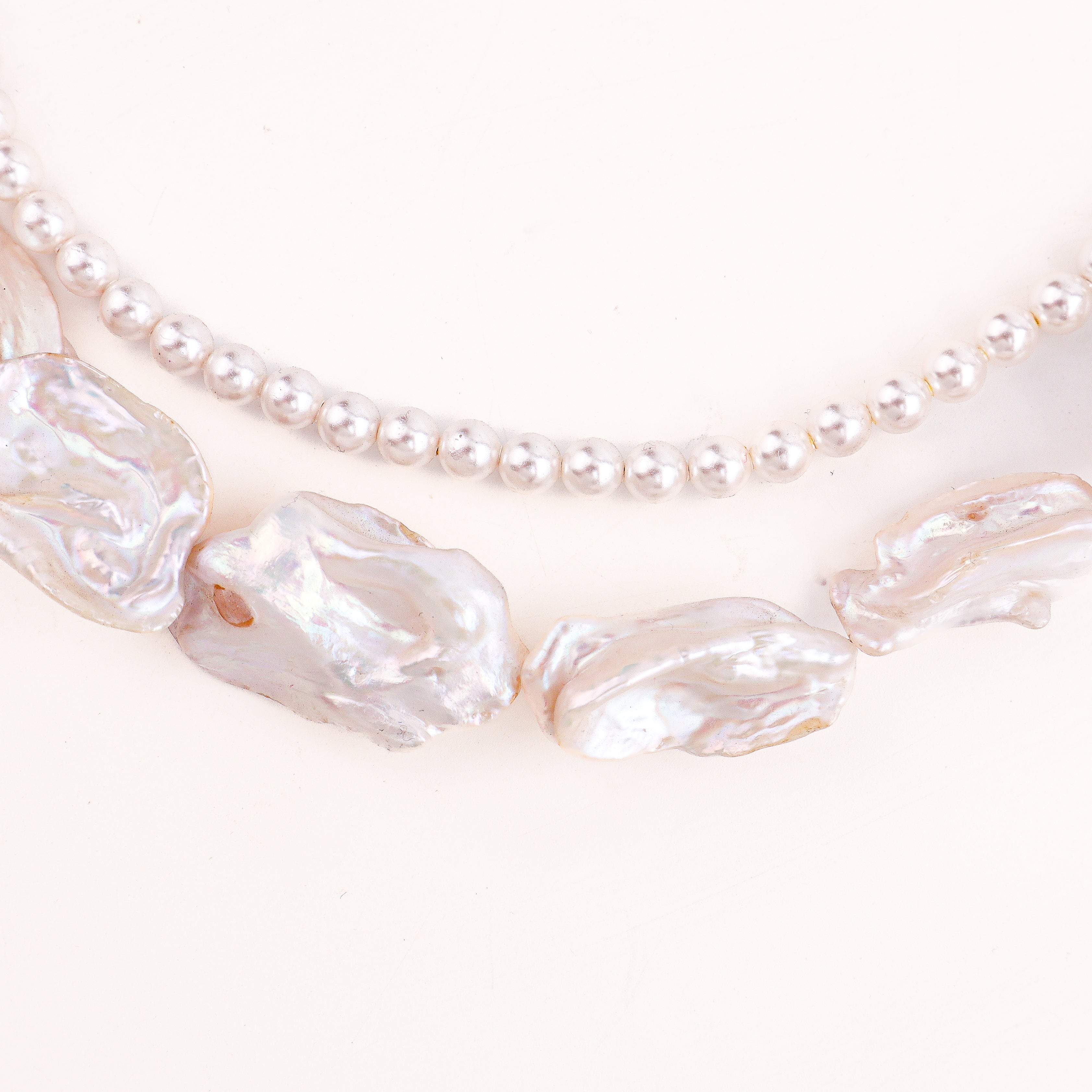 Layered Pearl Necklace with Baroque and Round Pearls