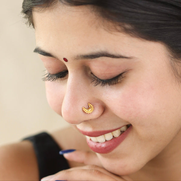 Chandrakor Nose pin : Big (Pierced) |  92.5 Silver | 22K Gold Plated