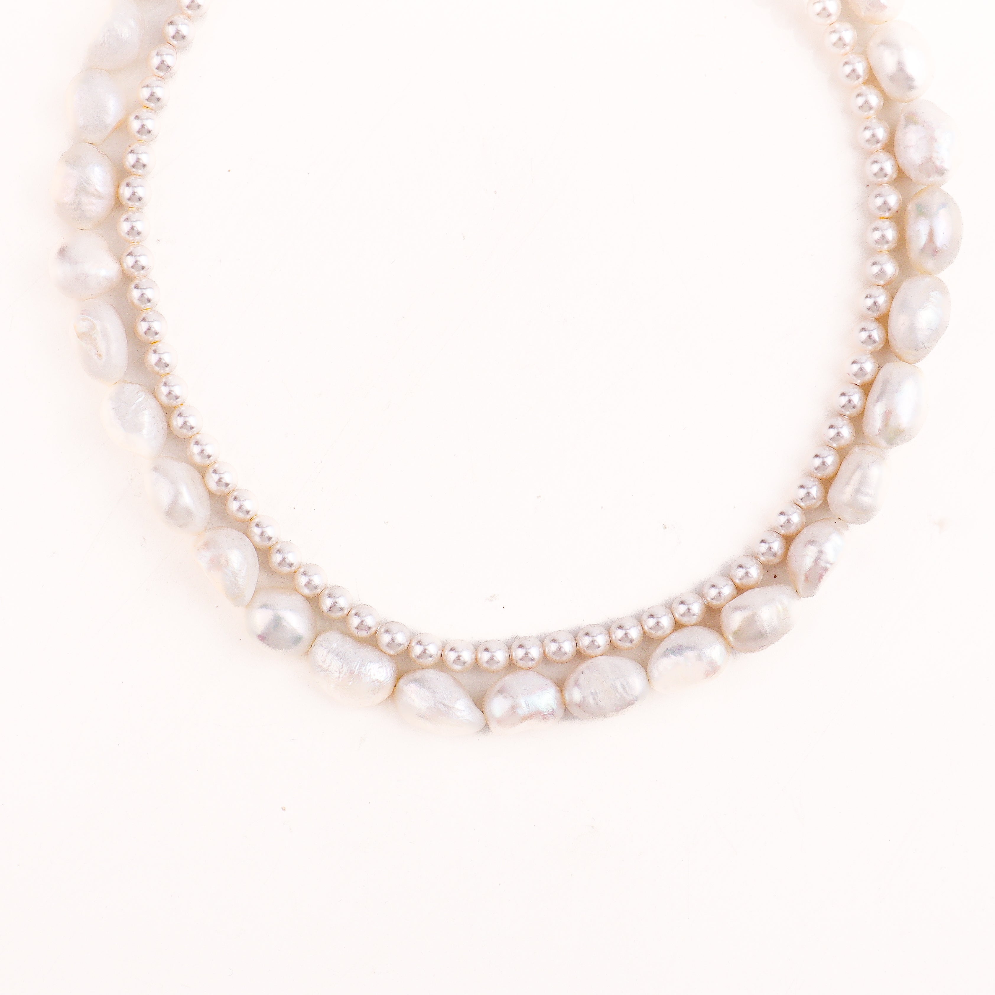 Layered Pearl Necklace with Baroque and Round Pearls