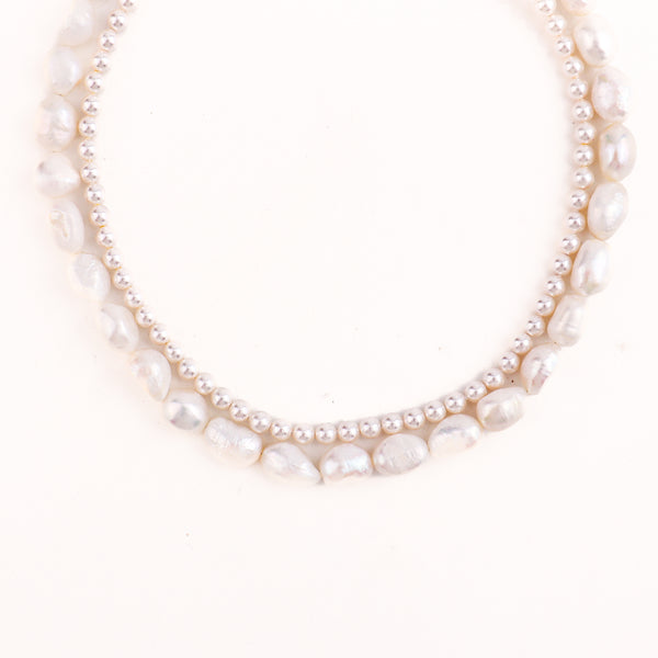Layered Pearl Necklace with Natural and Round Pearls