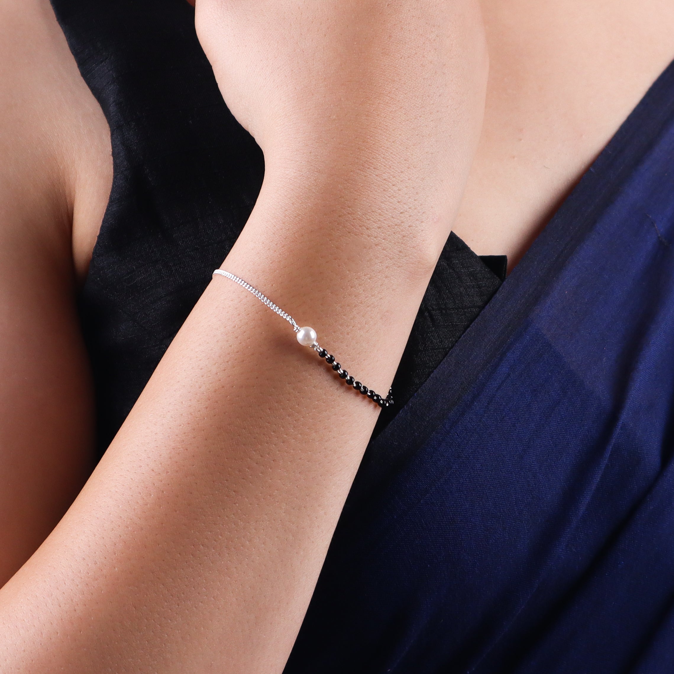Silver Pearl Mangalsutra Bracelet