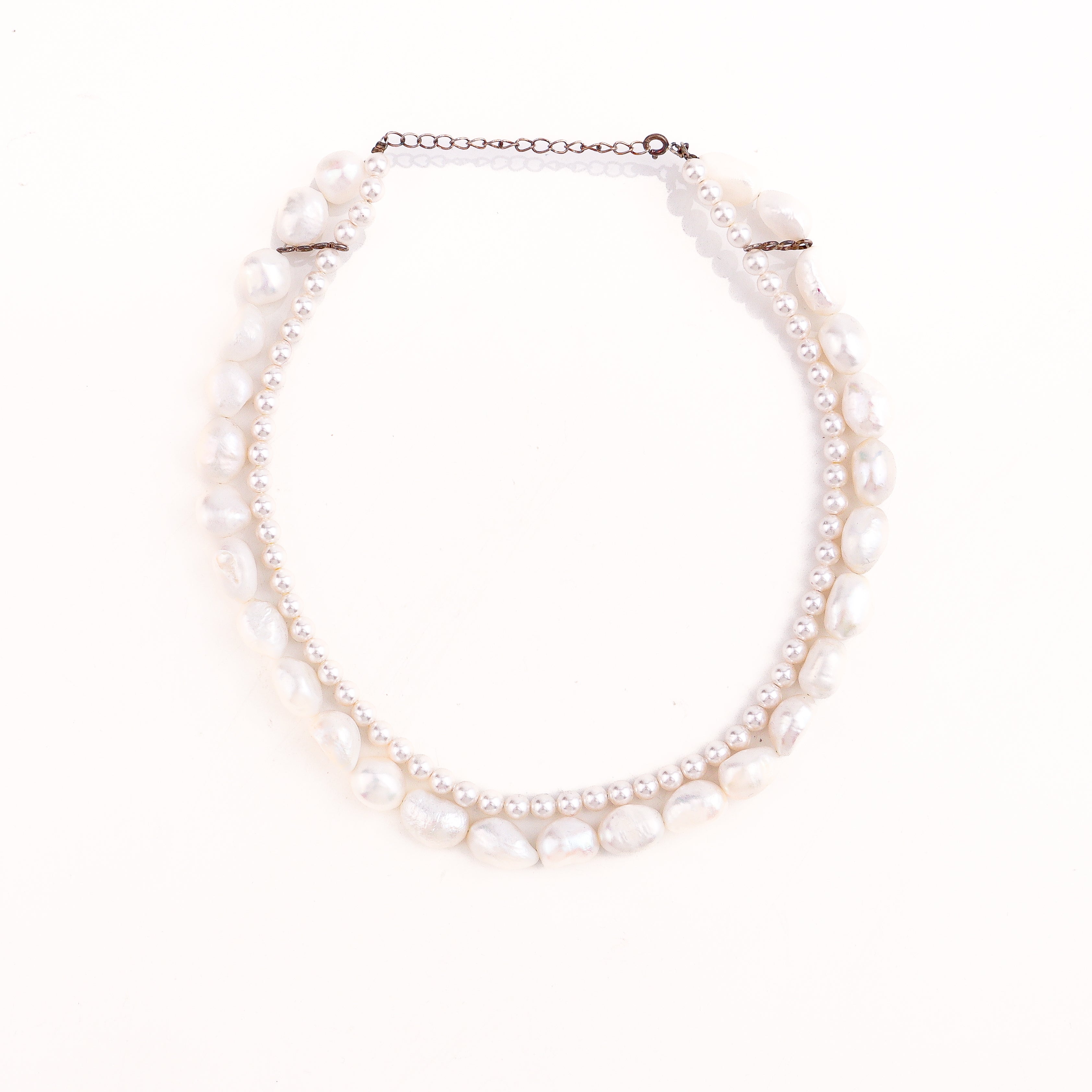 Layered Pearl Necklace with Baroque and Round Pearls