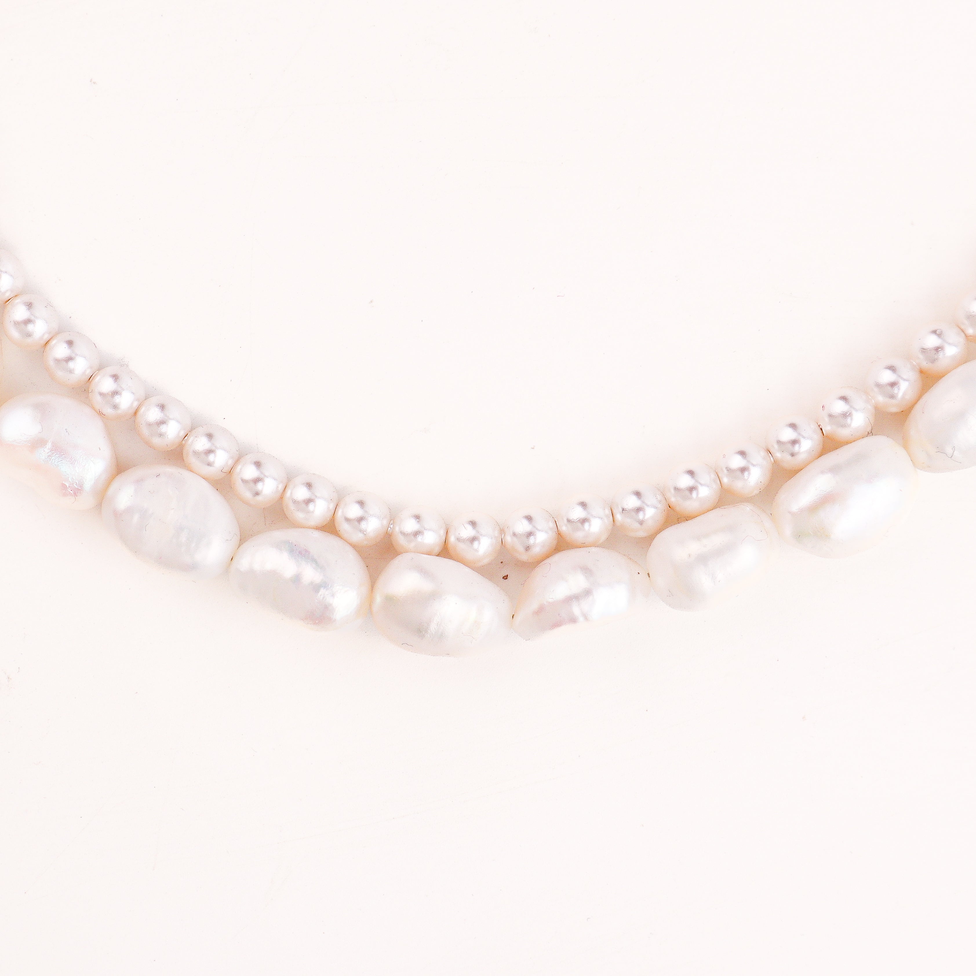 Layered Pearl Necklace with Baroque and Round Pearls