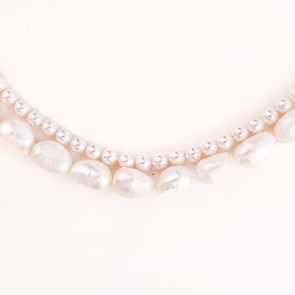 Layered Pearl Necklace with Natural and Round Pearls