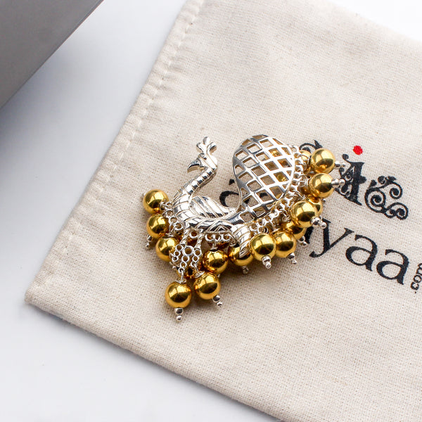Swarna Rajat | The Peacock Filigree Brooch | 92.5 Silver | Dual tone (Made to Order)