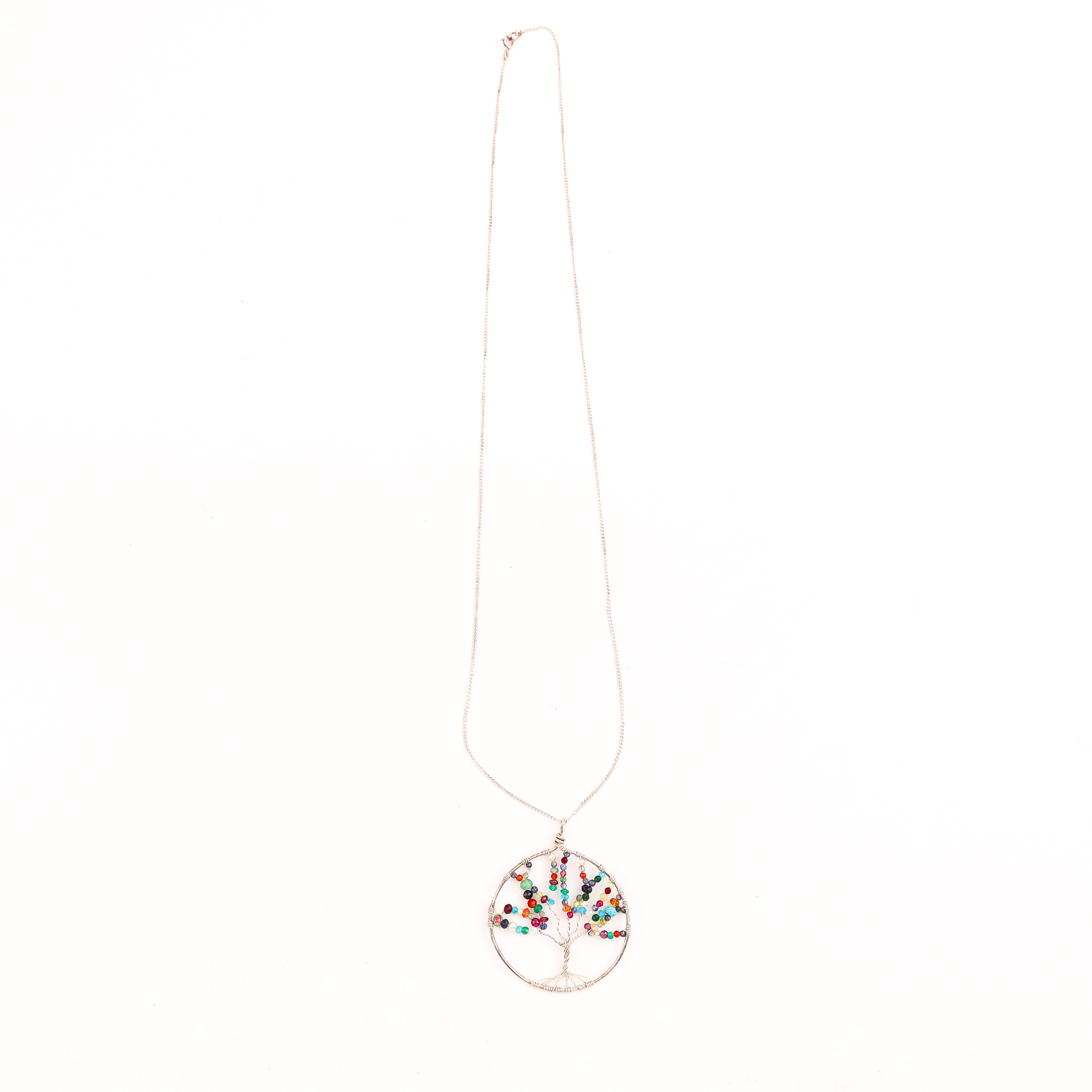 tree of life silver necklace with gemstones
