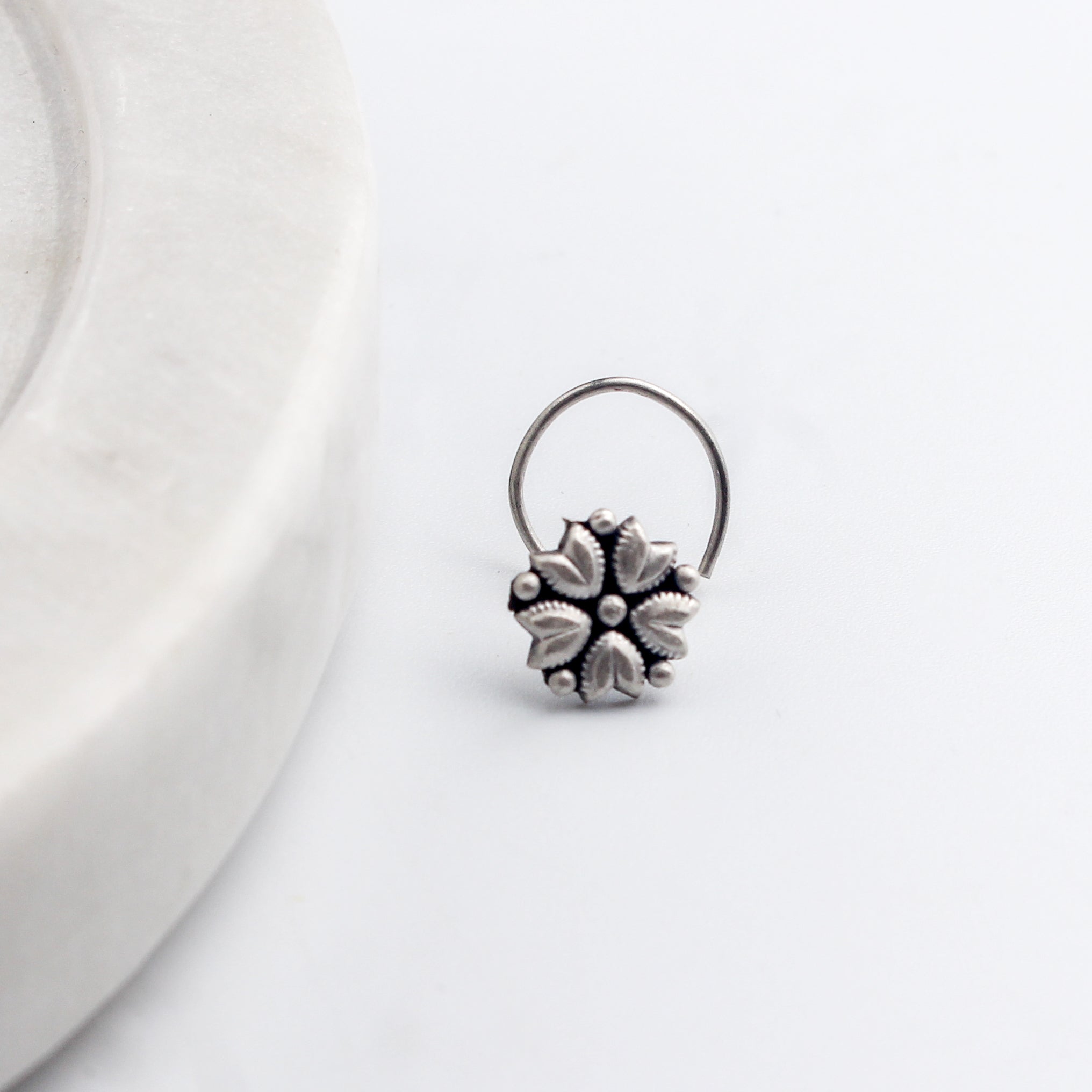 Mogra Nose Pin: Jasmine motif | 92.5 Sterling Silver