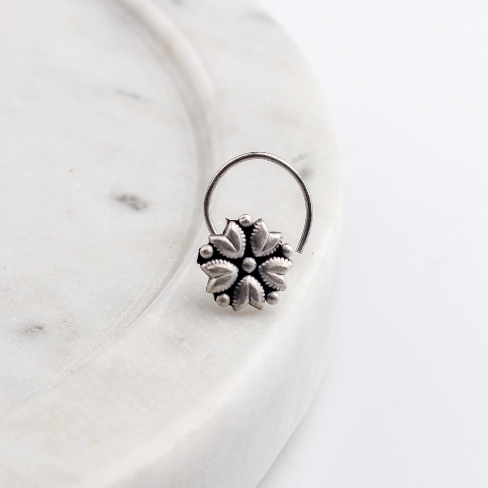 Mogra Nose Pin: Jasmine motif | 92.5 Sterling Silver
