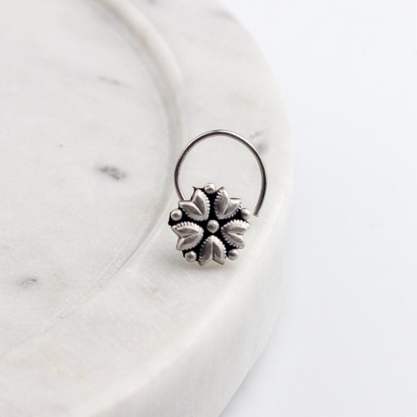 Mogra Nose Pin: Jasmine motif | 92.5 Sterling Silver