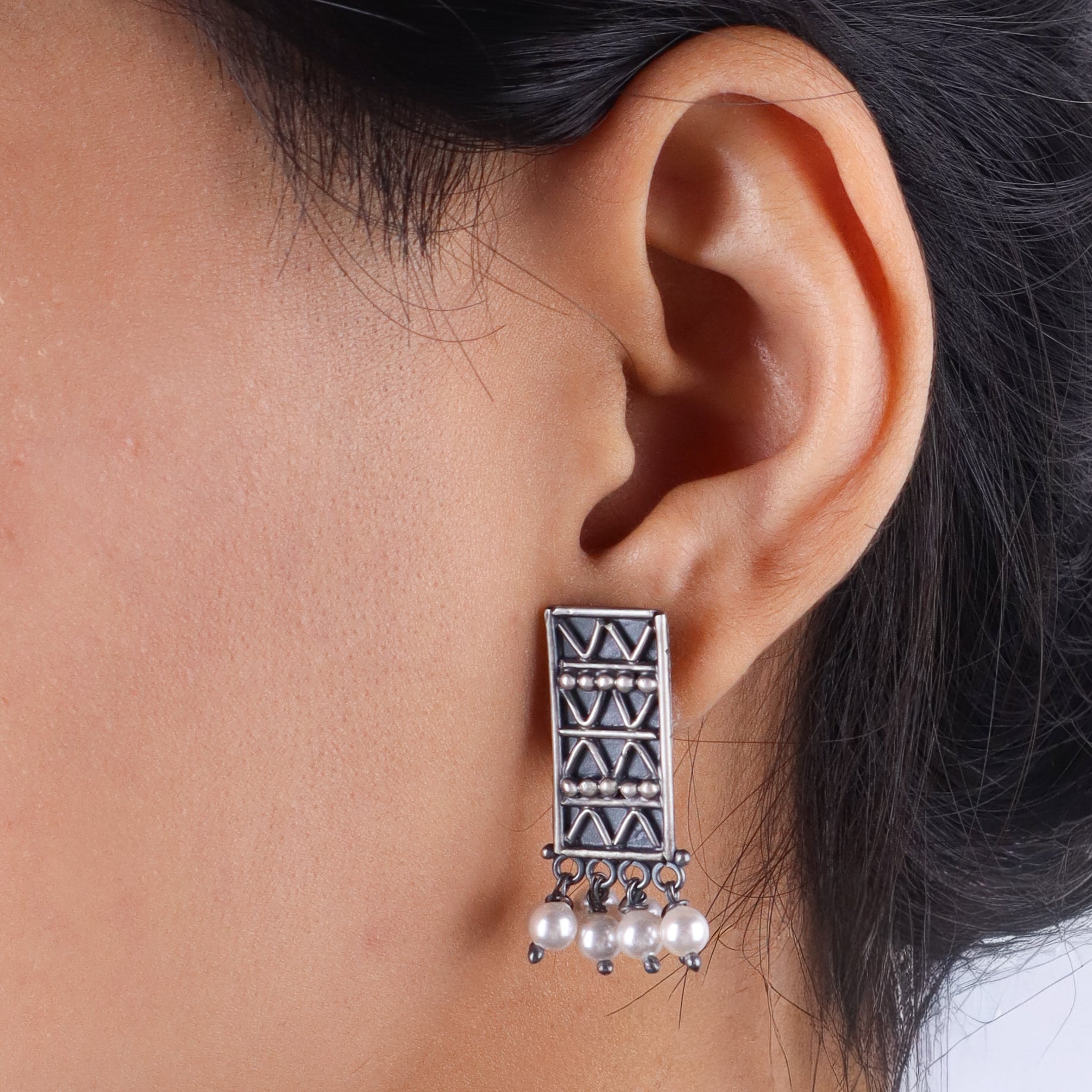 Silver nakshi set with pearls (small)