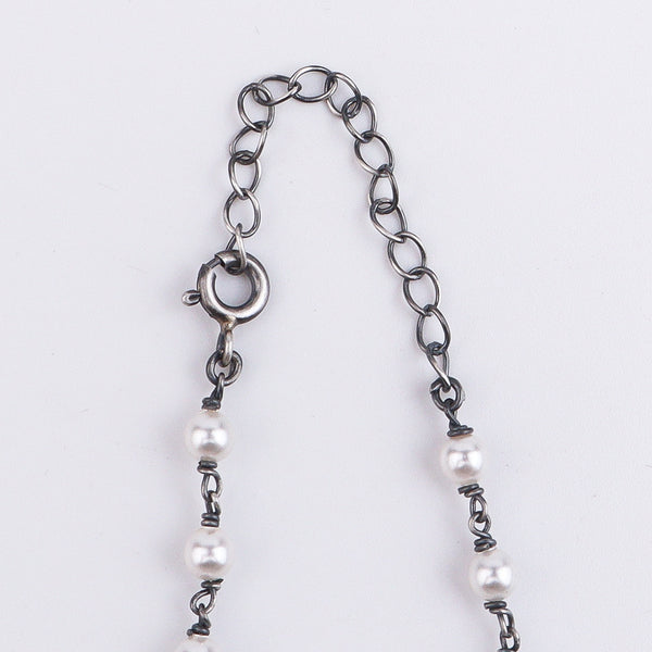 Oxidised Silver Petal Tanmani Necklace with Pearls