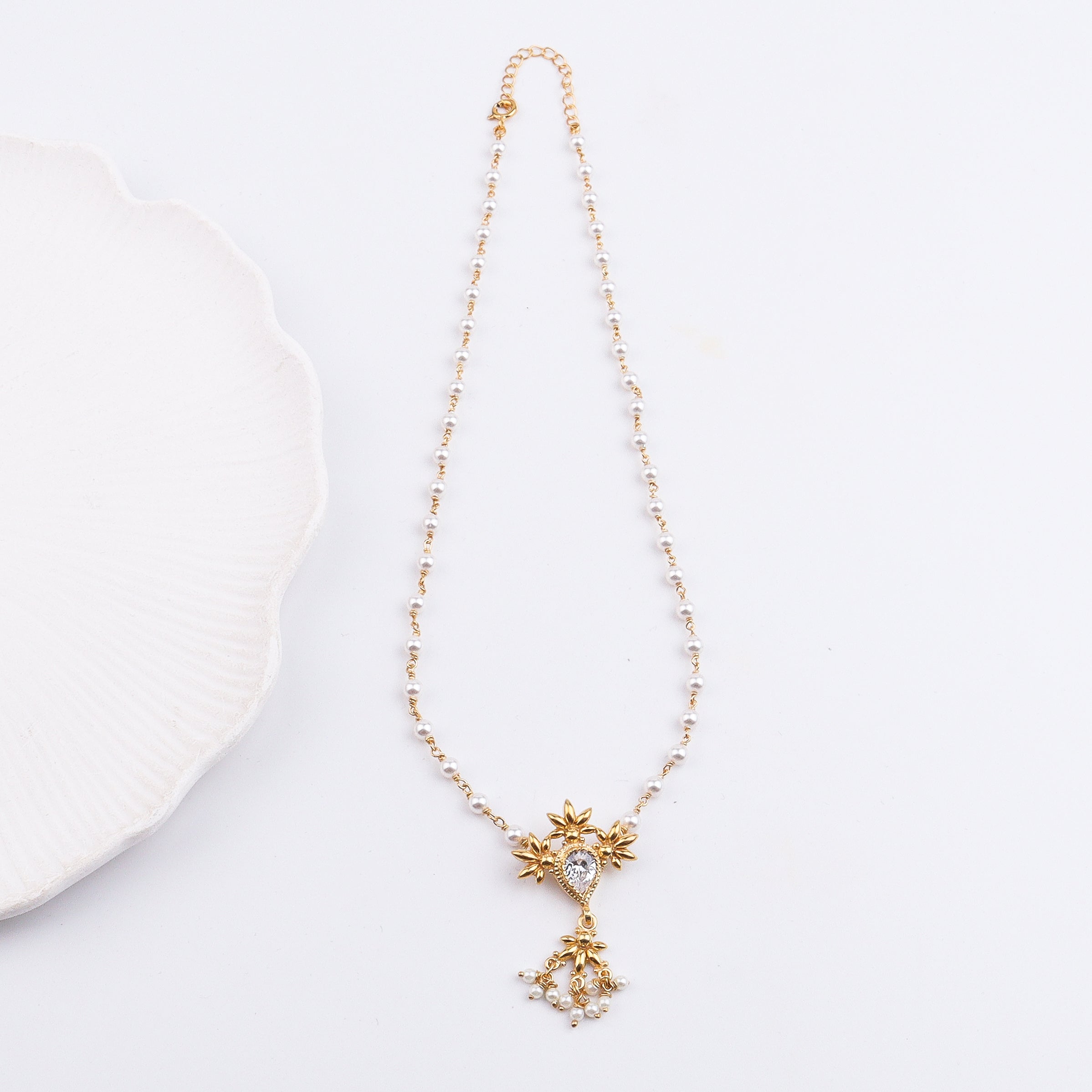 Petal Tanmani Necklace with Pearls | 22K Gold-Plated