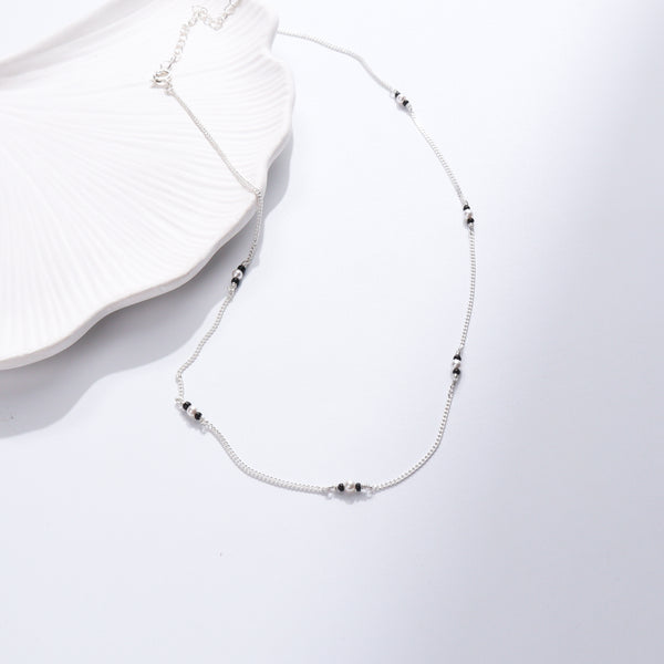 Handmade Silver Mangalsutra : Pearls - Black spinels