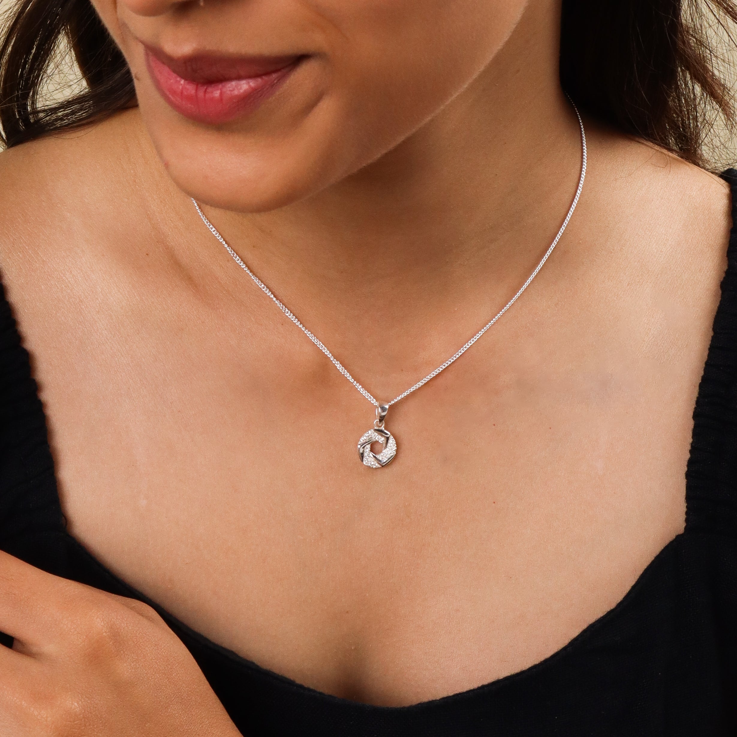 Silver Spiral Zircon Set With Chain