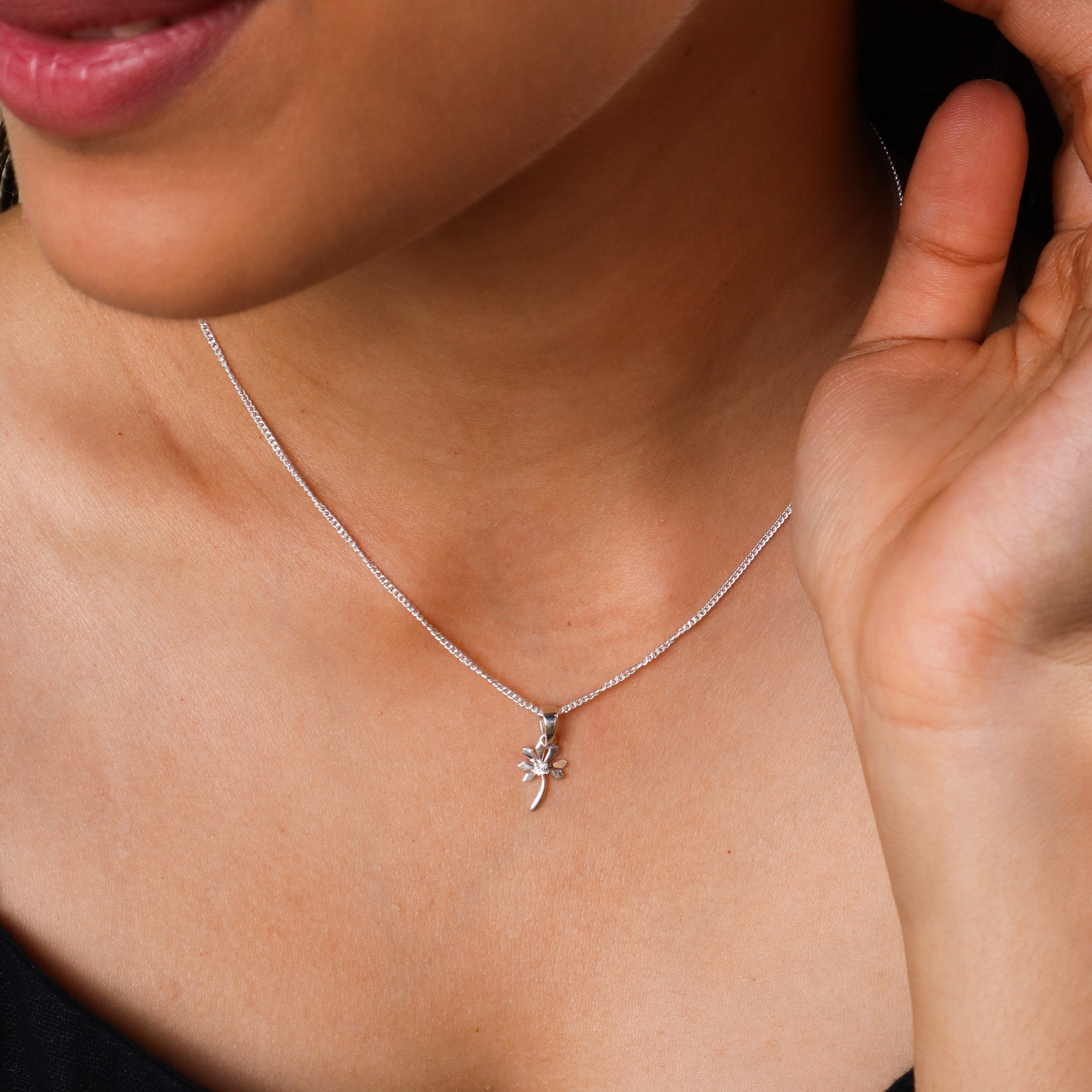Silver Blossom Zircon Set with Chain