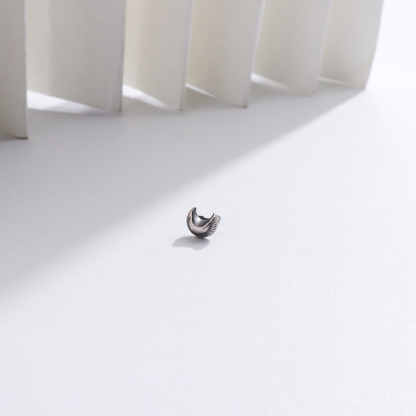 Silver textured Chandrakor nose pin in 92.5 silver