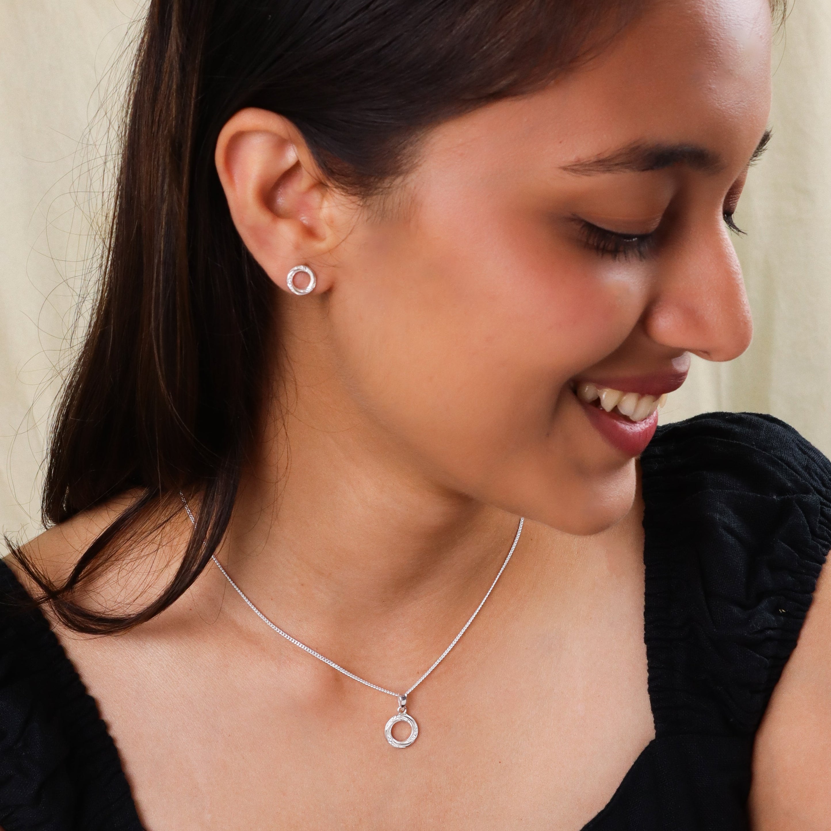 Silver Swirl Zircon Set with Chain