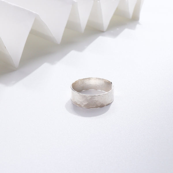 Hammered silver unisex ring