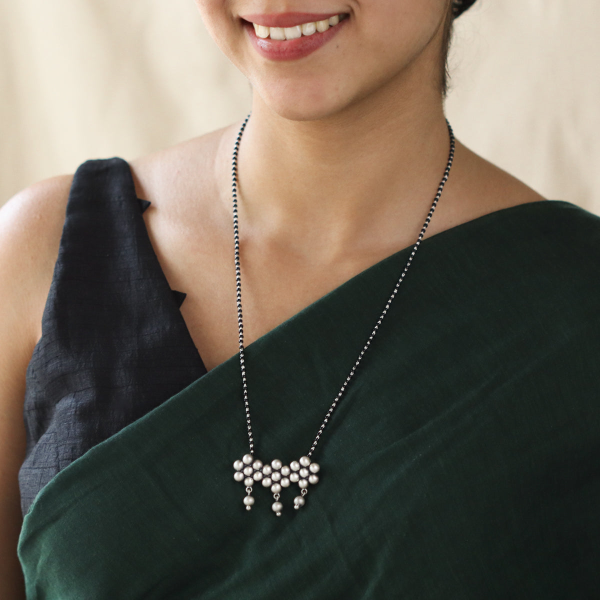 Silver Kudi  Mangalsutra with Black Bead String