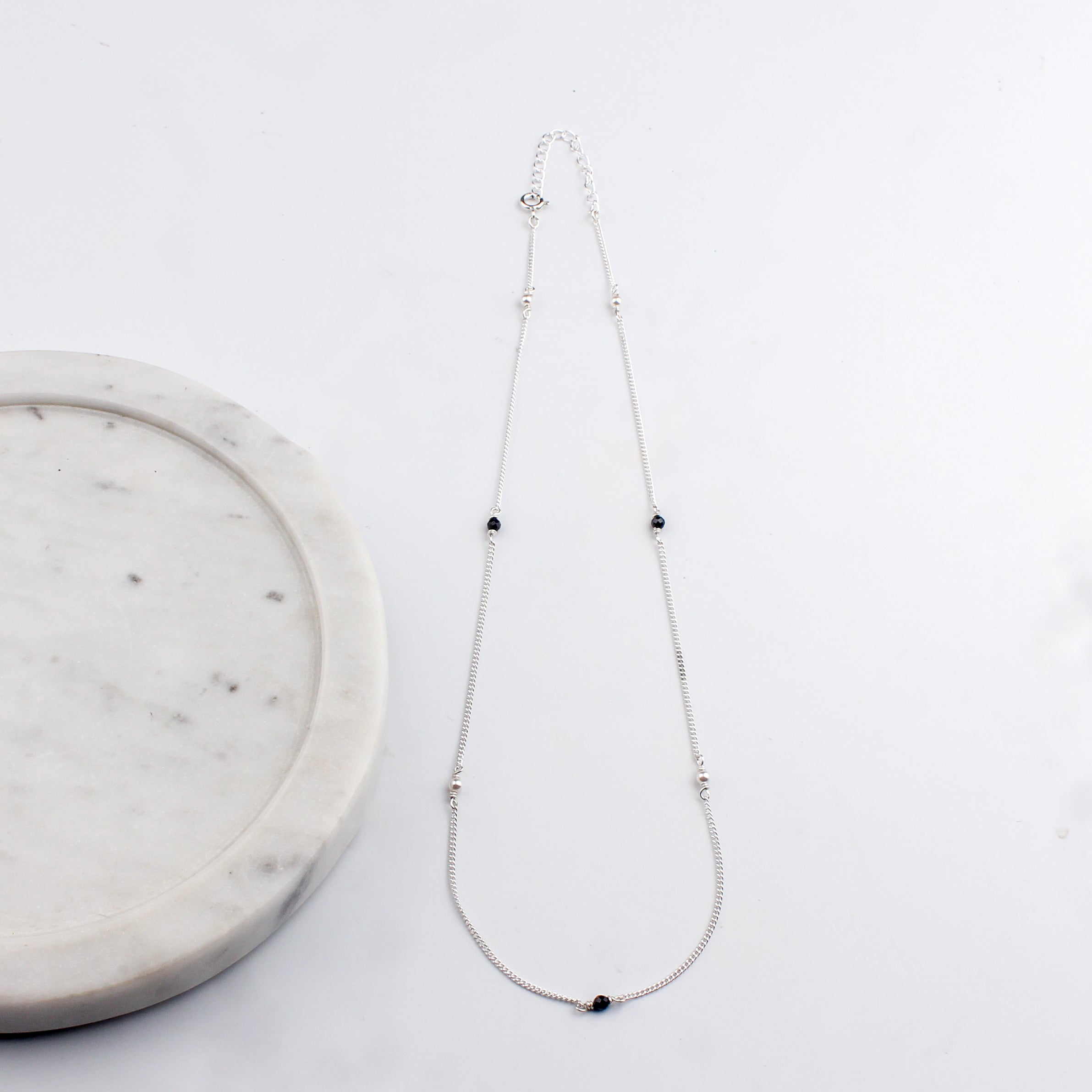 Silver Chain Mangalsutra with Pearls and Black Spinel